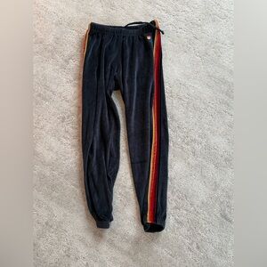 Black velvet, Aviator Nation sweatpants with stripes on the side